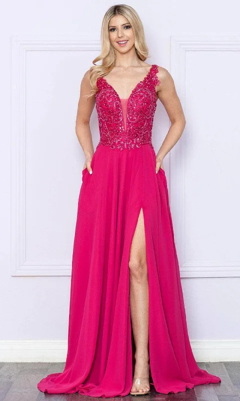 Special Price Poly USA 9366 - Sequin Embroidered V-Neck Prom Dress