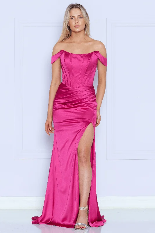 Limited Availability Long Fitted Corset Slit Dress by Poly USA 9024