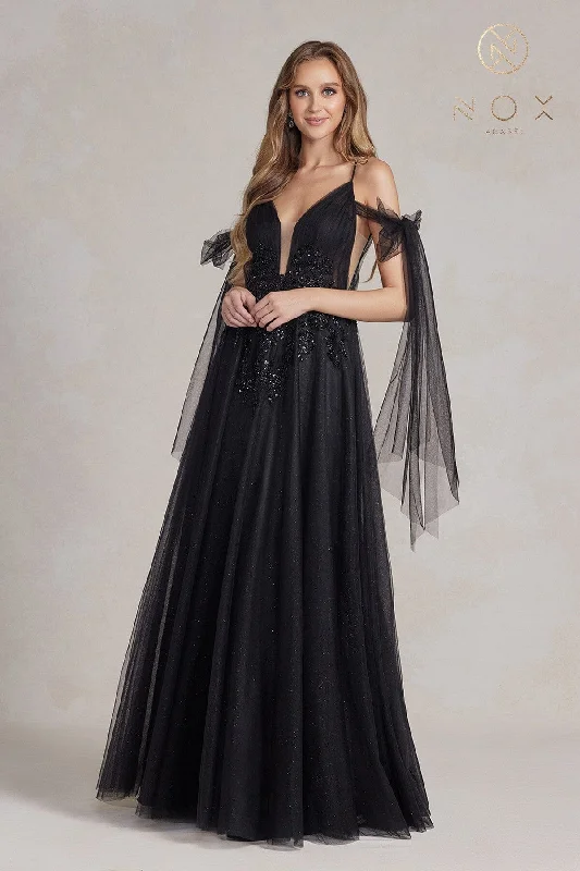 Don’t Miss Out Embellished Glitter Tulle Gown by Nox Anabel E1075