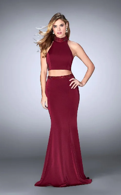 Limited Availability La Femme Gigi - 24119 Lavish High Collar Jersey Long Evening Gown