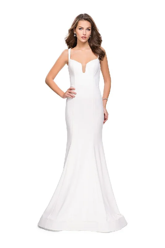 Huge Discounts La Femme - 25651 Strappy Fitted V-Neck Trumpet Dress