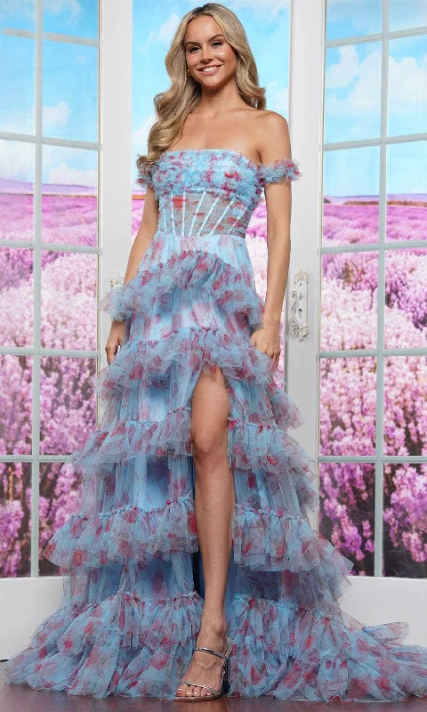 Friends and Family Sale Colors Dress 3633 - Straight-Across Neck Floral Printed Prom Gown