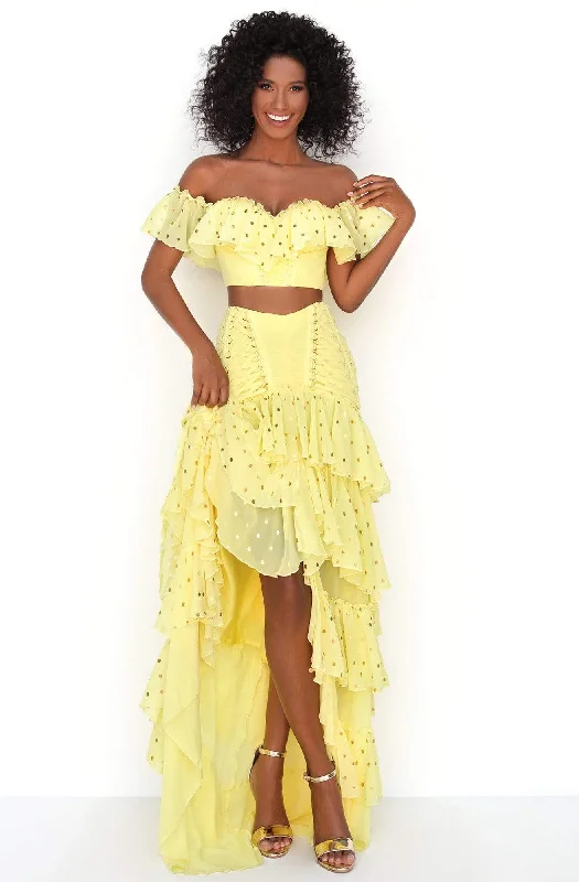 Unbeatable Prices Tarik Ediz - 50623 Off-Shoulder Ruffles Dots Chiffon Two-Piece Dress