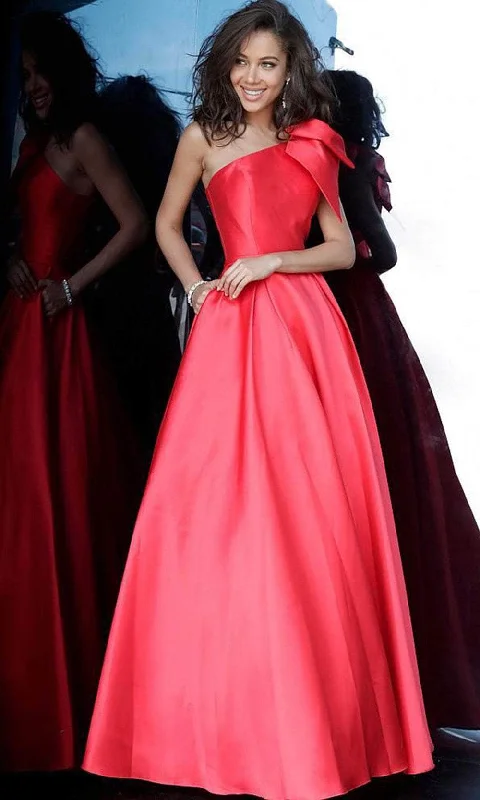 Flash Deals JVN by Jovani - JVN4355 Bow Accented One Shoulder Ballgown