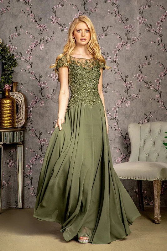 Deal Alert Embroidered Chiffon Short Sleeve Gown by GLS Gloria GL3491