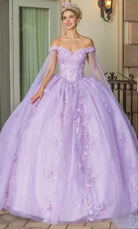 Mega Sale Dancing Queen 1787 - 3D Floral Embroidered Off-Shoulder Ballgown