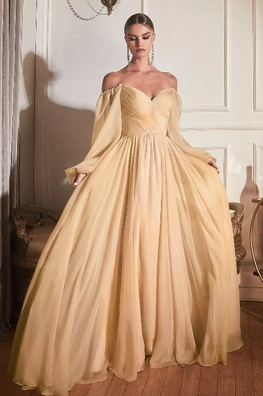 Limited Stock Long Sleeve Chiffon Gown by Cinderella Divine CD243