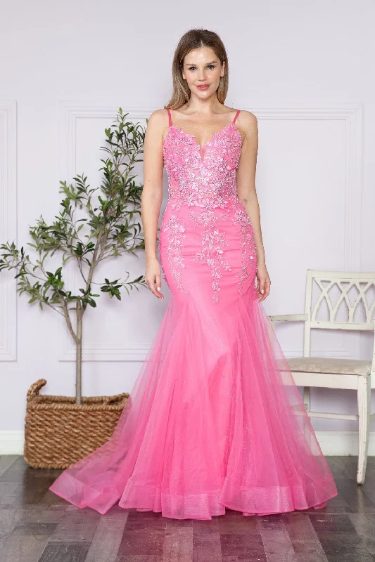 Best Bargains Floral Applique Sleeveless Mermaid Dress by Poly USA 9374