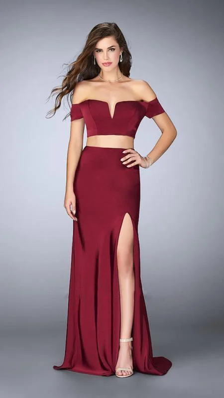 Price Slash La Femme - 23963 Charming Off the Shoulder Two-piece Jersey Dress