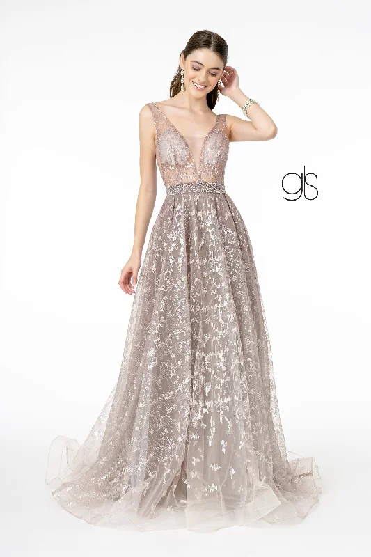 Special Savings Embroidered Long A-line Illusion Dress by Elizabeth K GL2971