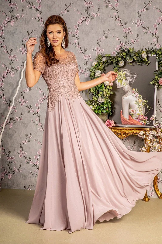 Blowout Deals Beaded Chiffon Short Sleeve Gown by GLS Gloria GL3492