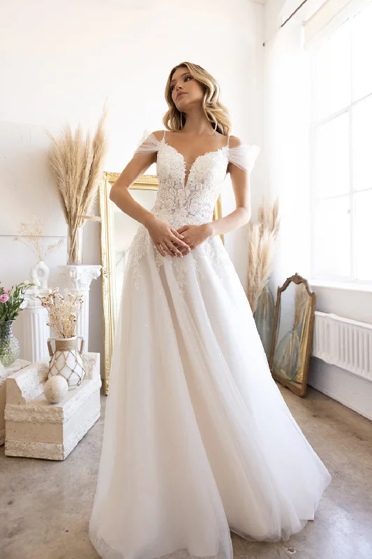Best Bargains Applique Off Shoulder Bridal Gown by Abby Lane 97207