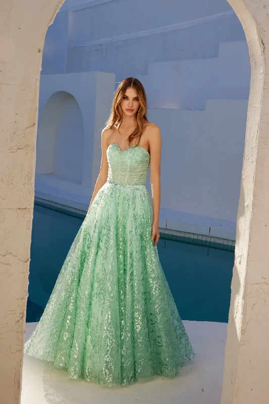 Price Break Glitter Print Strapless A-line Gown by Juliet JT2547S