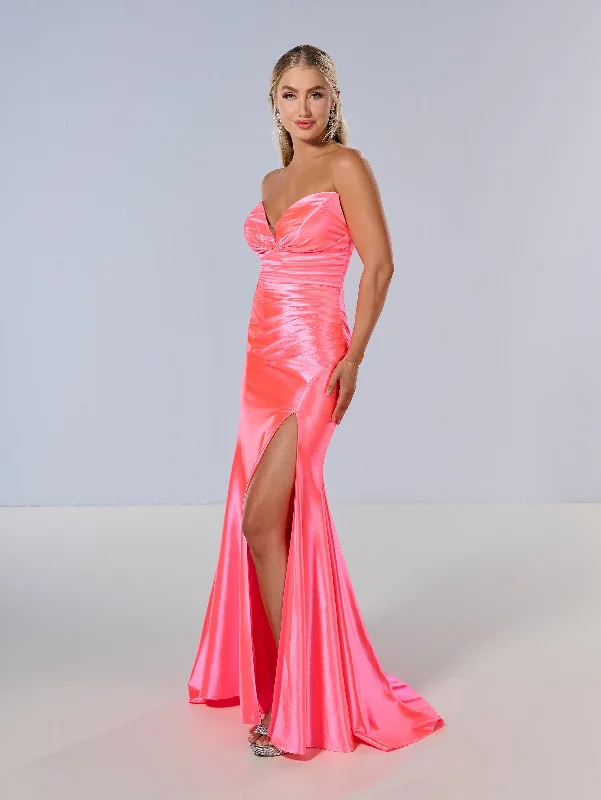 Blowout Sale Jersey Fitted Strapless Slit Gown by Tiffany Designs 16182