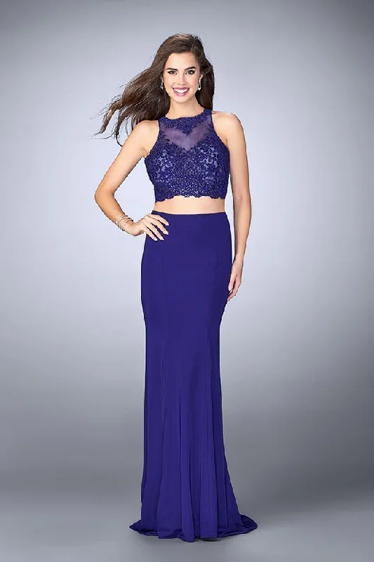 Overstock La Femme Gigi - 23908 Sleeveless Illusion High Two-piece Jersey Gown