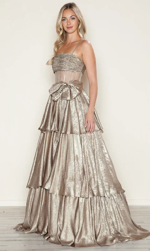Steals and Deals Poly USA 9718 - Ruched Sheer Corset Prom Gown