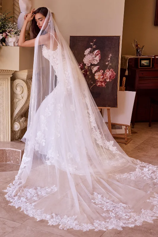 Lowest Price Floral Scalloped Lace Royal Veil by Ladivine V010
