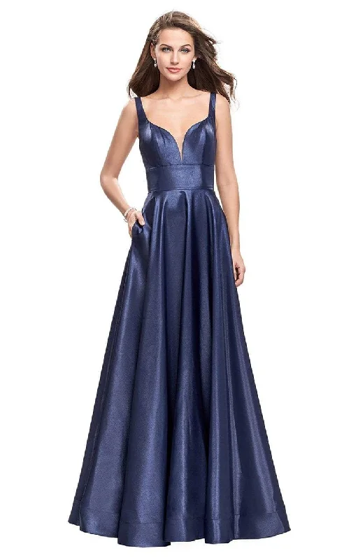 Closeout La Femme - 26015 Plunging Sweetheart Mikado A-line Dress