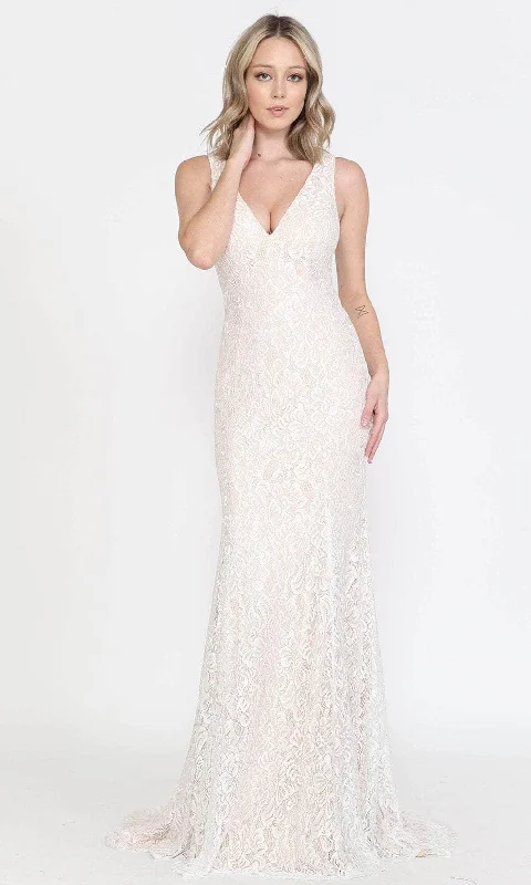 Special Savings Poly USA 8496 - Lace V-Neck Long Gown