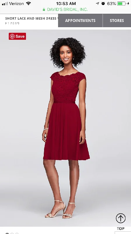 Don't Wait David's Bridal Lace and Mesh Dress with Illusion Neckline F17019