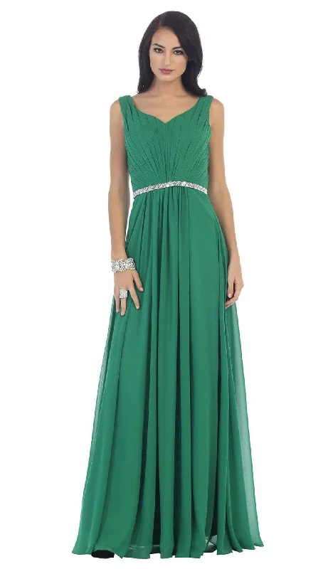 Super Deal May Queen - Jeweled V-Neck Chiffon A-Line Prom Dress