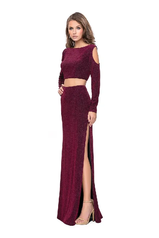Warehouse Sale La Femme - 25256 Long Sleeve Cutaway Shoulder Two-Piece Sheath Gown