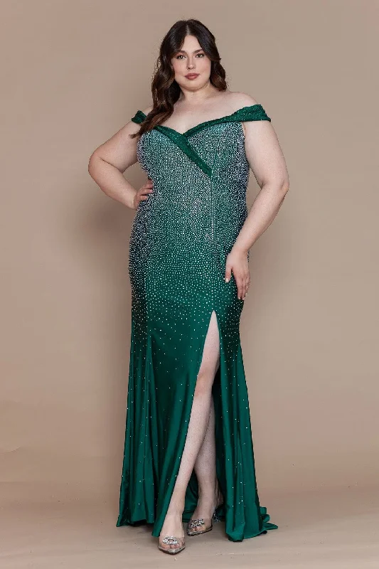 Price Fest Curve Fitted Off Shoulder Rhinestone Gown by Poly USA W1120
