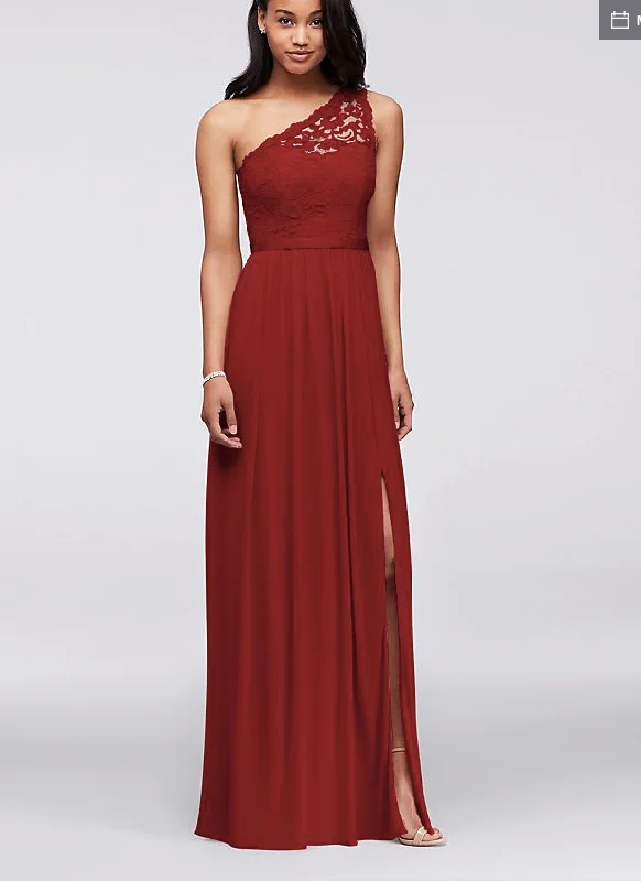 Take Advantage David's Bridal Long One Shoulder Lace Bridesmaid Dress/F17063