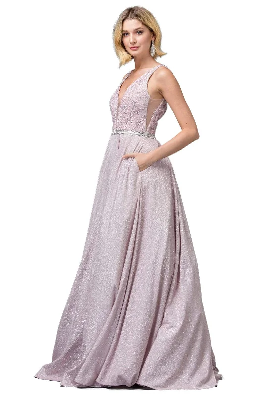Deal of the Day Dancing Queen - 2880 Embroidered Deep V-neck Ballgown