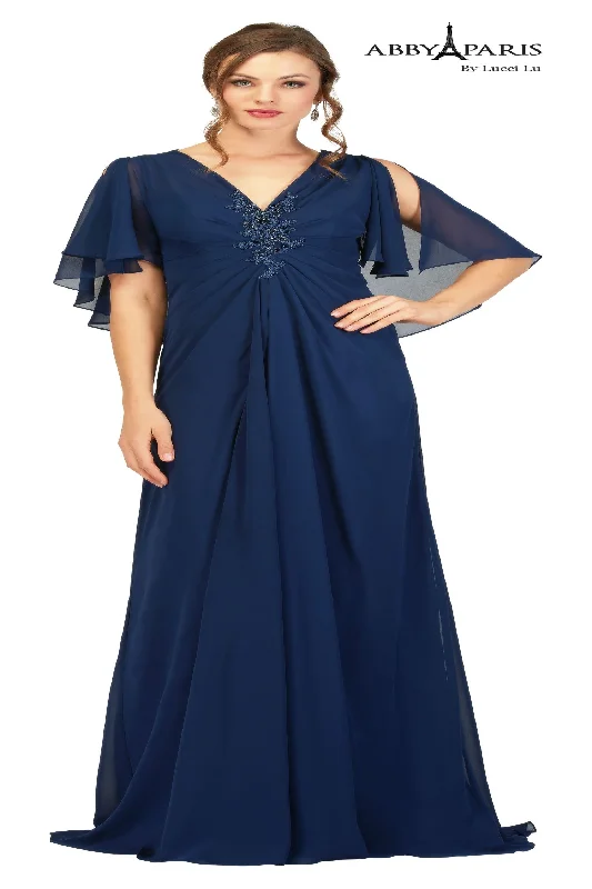 New Deals Chiffon Capelet A-line Gown by Abby Paris 96054W