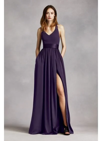 Lowest Price Vera Wang White V Neck Halter Gown With Sash