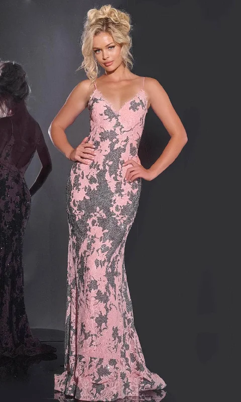 Fantastic Offers Jovani 44033 - 3D Floral Spaghetti Strap Prom Gown