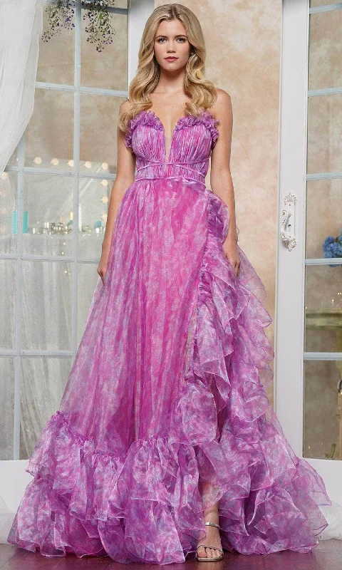 Holiday Sale Colors Dress 3591 - Strapless Floral Printed Prom Gown