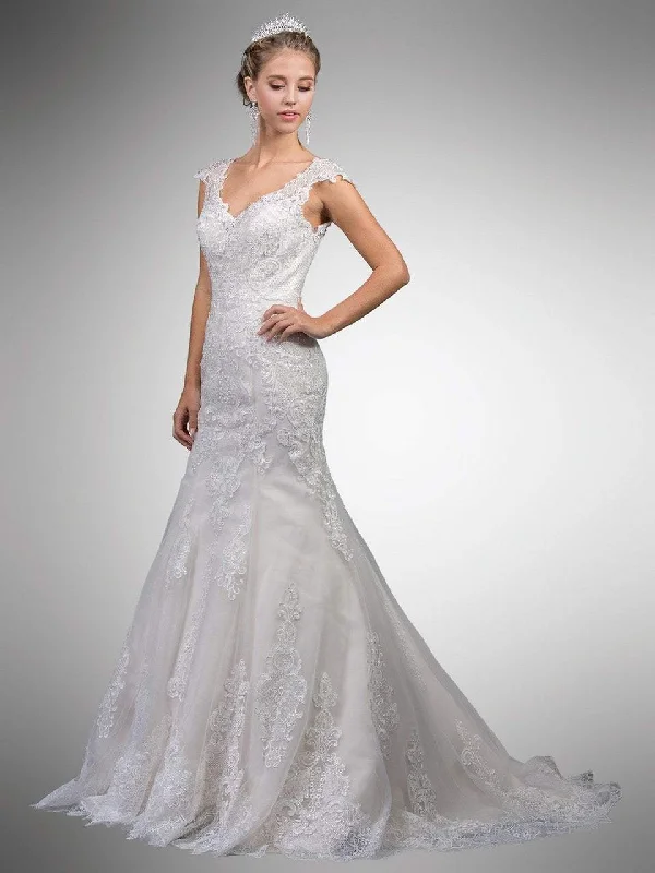 Weekend Deal Dancing Queen Bridal - 10 V Neck Sheer Lace Back Wedding Dress