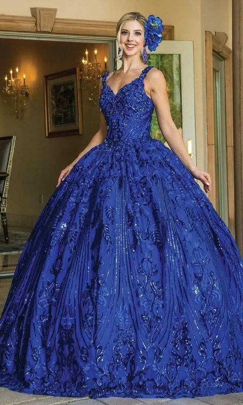 Doorbuster Deal Dancing Queen - 1649 Embellished V Neck Fit and Flare Gown