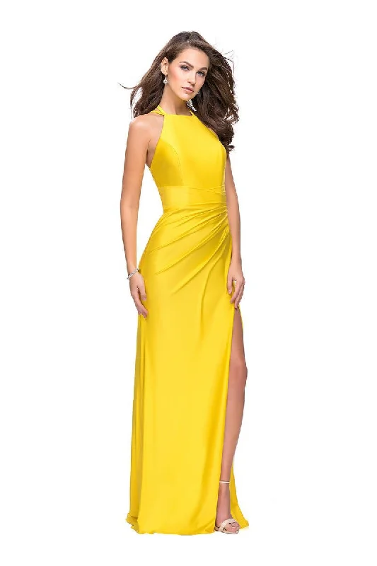 Instant Savings La Femme - 26141 High Halter Draped Jersey Sheath Gown