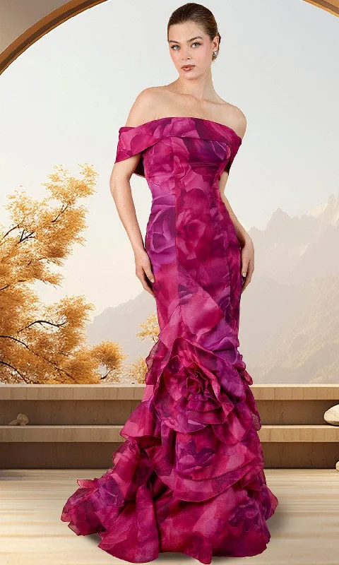 Members Only Janique 34983 - Ruffled Floral Evening Gown