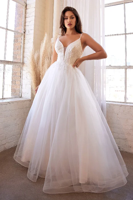 Act Fast White Beaded Long Tulle Dress by Cinderella Divine CD0154W