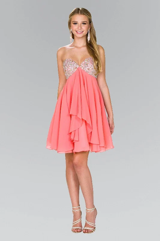 Price Buster Short Chiffon Dress with Jeweled Bodice by Elizabeth K GS1142