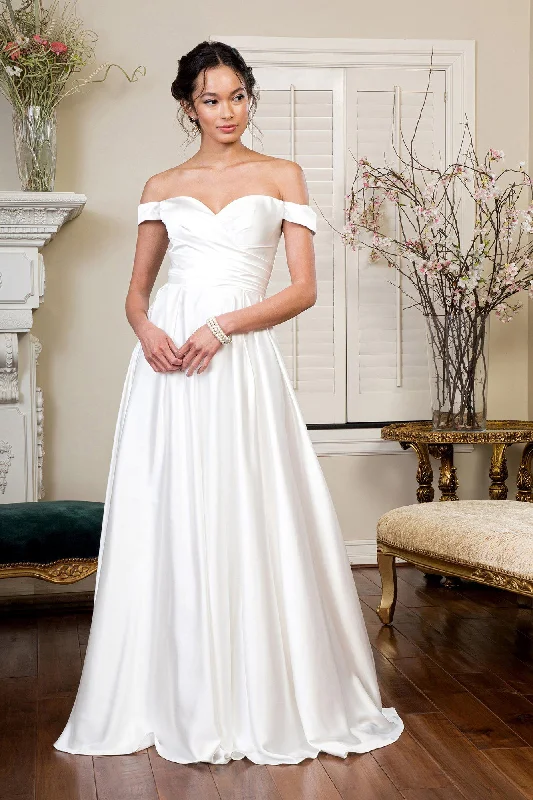 Deal Mania Ivory Off Shoulder Satin Gown by Elizabeth K GL1908