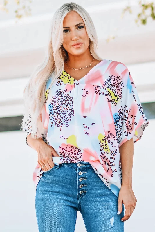 Midnight Madness Mixed Print V-Neck Half Sleeve Top