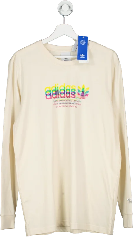 Steals and Deals adidas Cream 100% Sustainable Cotton Hyperreal Long Sleeve T-shirt UK M