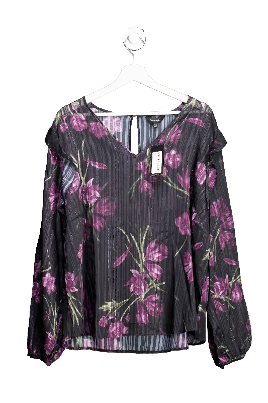 New Markdowns SimplyBe Black Sheer Stripe Blouse With Floral Print UK 24