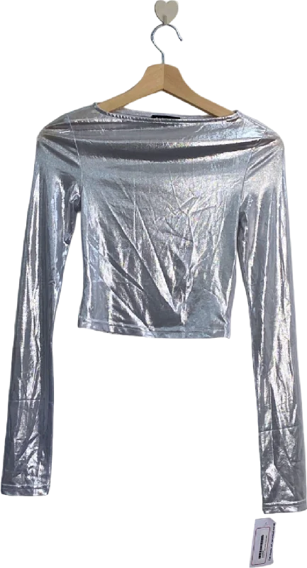 Special Promotion Babyboo Silver Metallic Long Sleeve Crop Top UK XS
