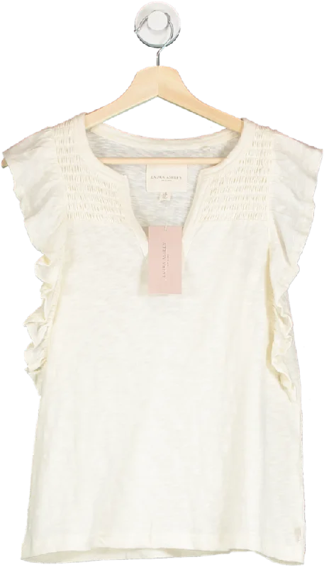 Sale Event Laura Ashley Cream Ruffle Sleeve V Neck Top UK 8