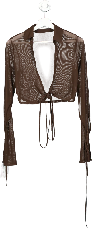 Clearance Event Mistress Rocks Brown Pillowtalk Cocoa Mesh Cropped Wrap Shirt UK XS