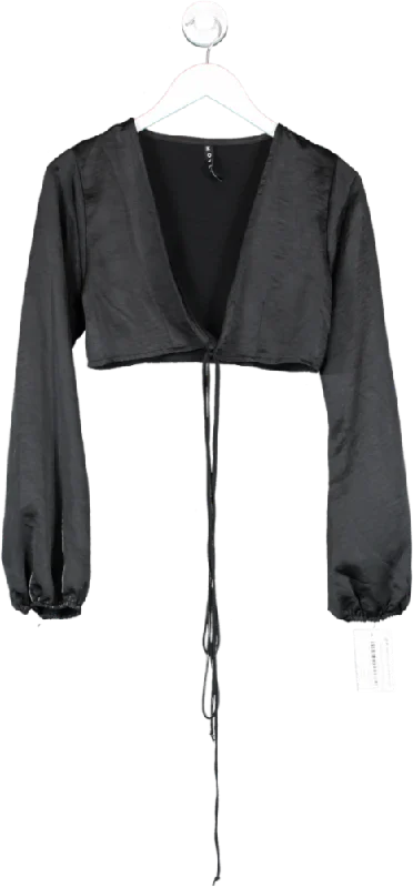 Special Offer Motelrocks Black Long Sleeve Satin Tie Front Blouse UK S