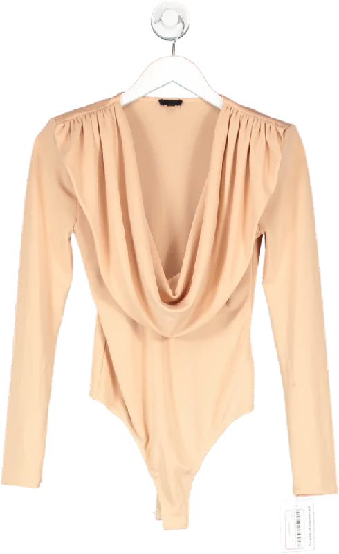 Major Savings NBD Beige Cowl Neck Bodysuit UK XS