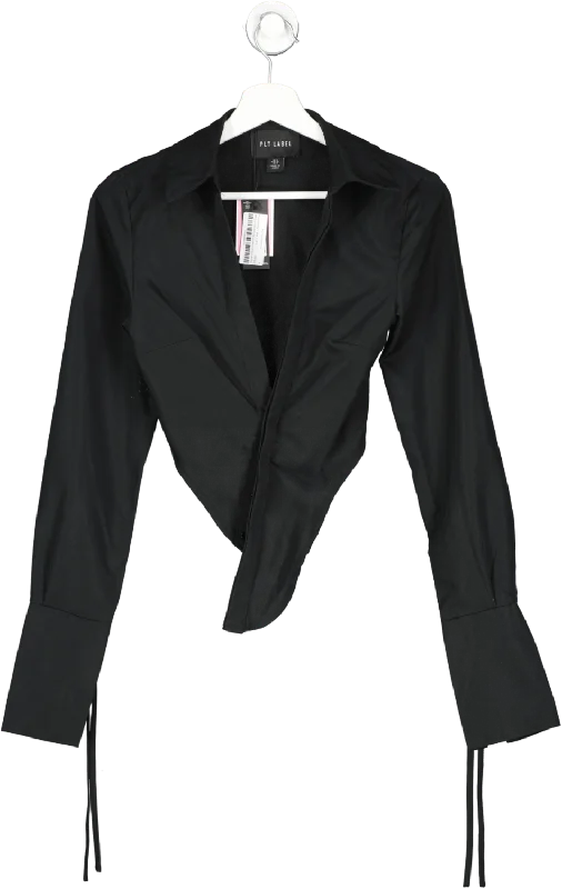 While Supplies Last PrettyLittleThing Black Asymmetric Hem Shirt UK 4