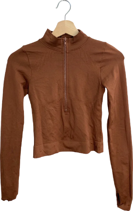 Take Advantage PrettyLittleThing Brown Half Zip Long Sleeve Top UK XS